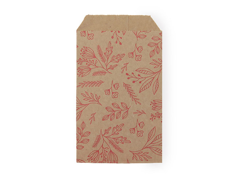 Paper Bag ~ Natural/Red Floral ~ 12cm x 7cm