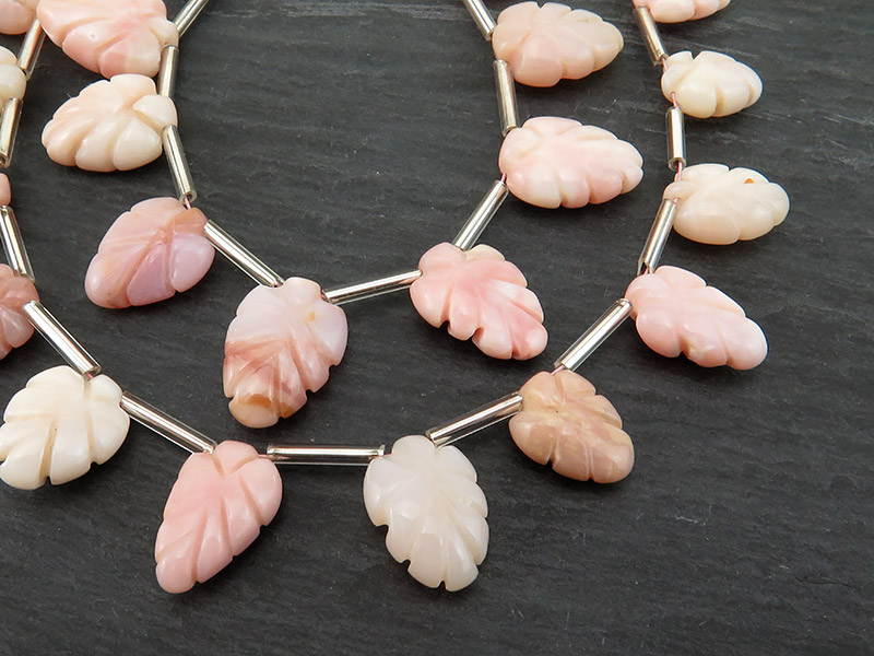 AA Pink Opal Carved Leaf Briolettes 10-15mm ~ 7.5'' Strand