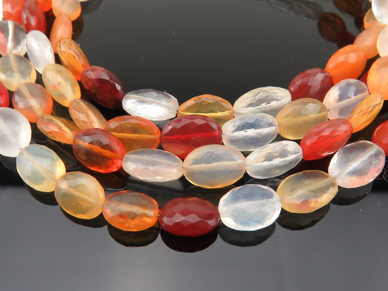 AA+ Fire Opal Micro-Faceted Oval Beads 6.5-8mm ~ 8'' strand