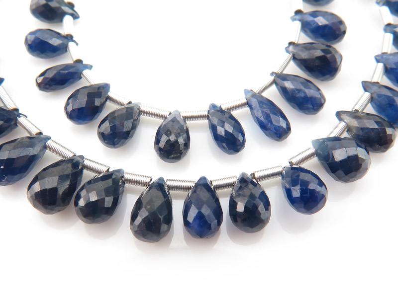 AA+ Blue Sapphire Faceted Teardrop Briolettes 5-8.25mm ~ 9.5'' Strand