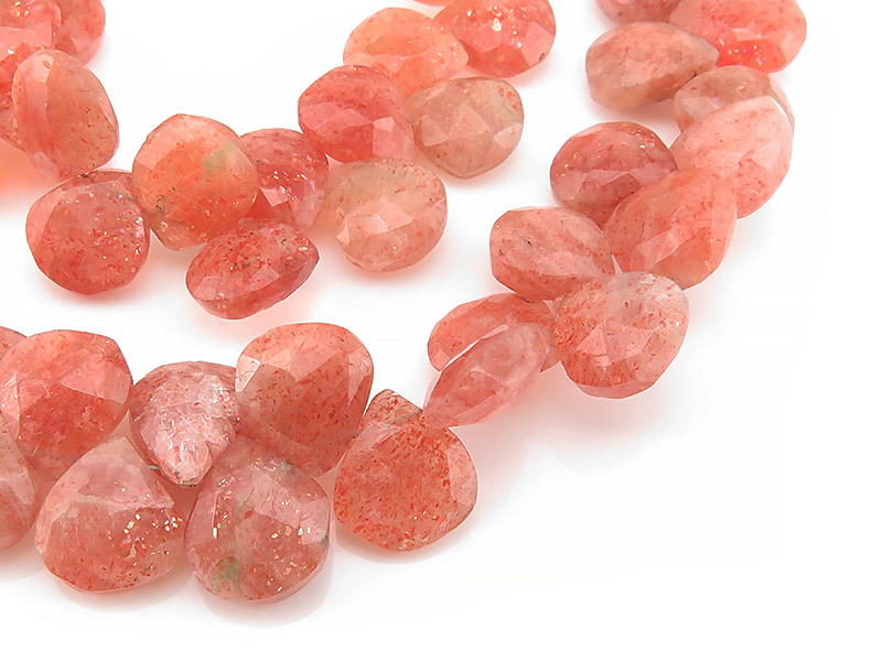 AA Sunstone Faceted Heart Briolettes ~ Various Sizes ~ 8'' Strand