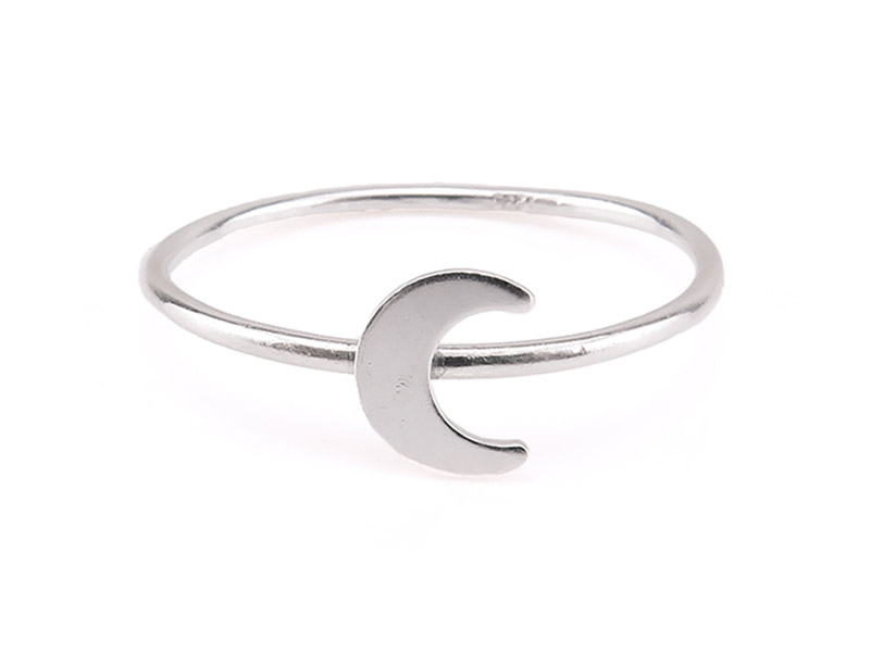 Sterling Silver Stacking Ring with Crescent Moon ~ Size L