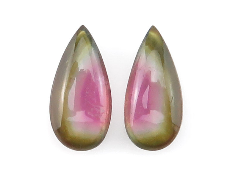 Fair Mined Watermelon Tourmaline Smooth Pear 14mm ~ PAIR