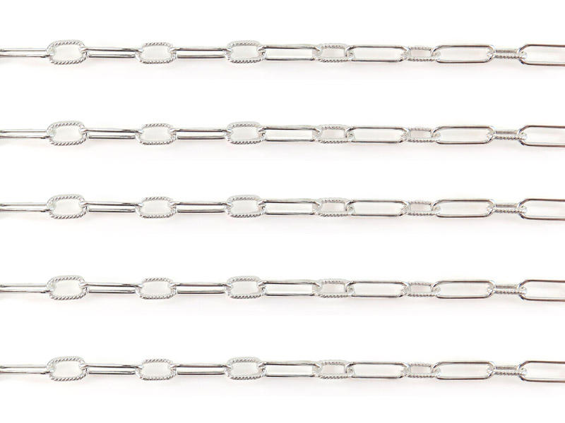 Sterling Silver Smooth/Twisted Long Oval Cable Chain 11.25mm x 4.35mm  ~ by the Foot