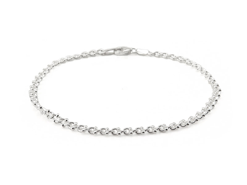 Sterling Silver Double Ball Curb Chain Bracelet ~ 7.5''