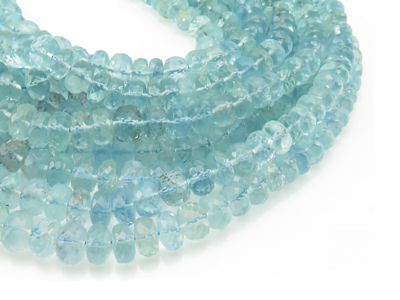 AA+ Aquamarine Micro-Faceted Rondelles 5.25-8.5mm ~ 16'' Strand