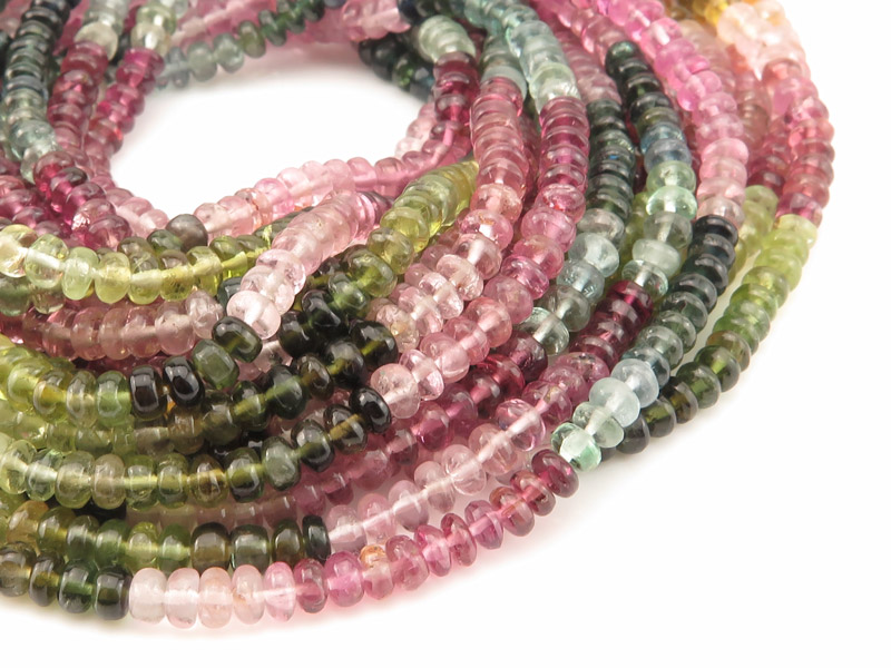 AA+ Multi-Tourmaline Smooth Rondelles 4mm ~ 15'' Strand