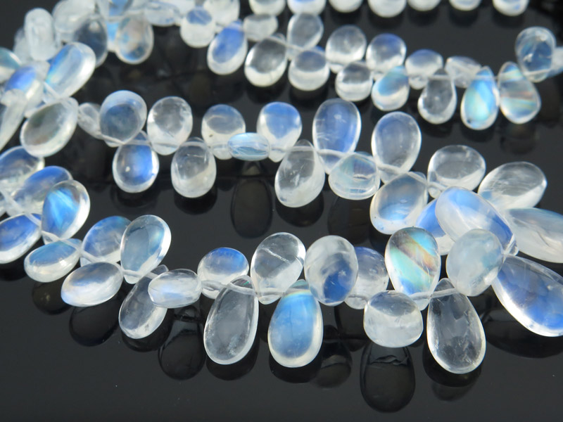 AAA Rainbow Moonstone Smooth Pear Briolettes 7-11.5mm ~ 12.5'' Strand