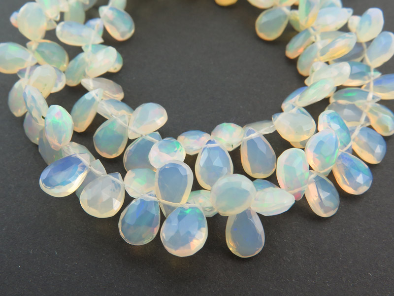 AA+ Ethiopian Opal Faceted Pear Briolettes 8.5-9.5mm ~ 16'' Strand