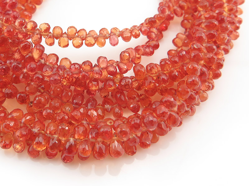 AAA Red/Orange Sapphire Faceted Teardrop Briolettes 3.5-4.5mm ~ 15'' Strand