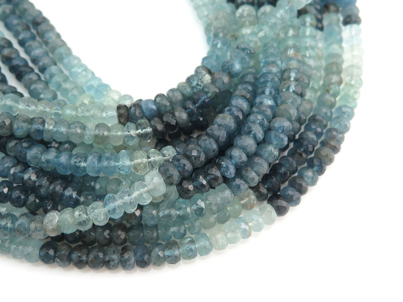 AA Shaded Aquamarine Micro-Faceted Rondelles 5.5mm ~ 17'' Strand
