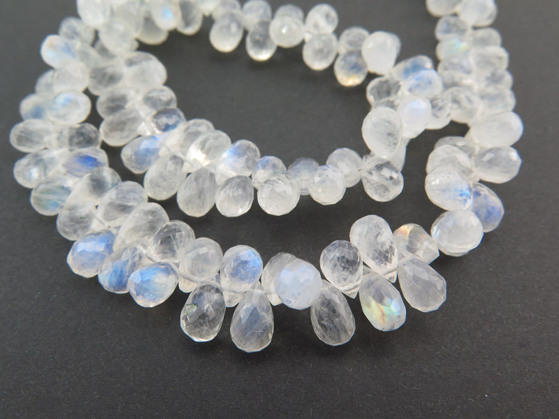 AA Rainbow Moonstone Micro-Faceted Teardrop Briolettes 7-9mm ~ 13'' Strand