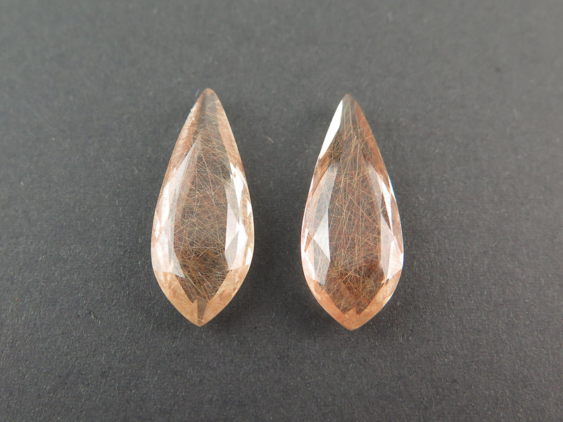 Fairmined Copper Rutilated Quartz Long Drop Gemstone 24.5mm ~ PAIR