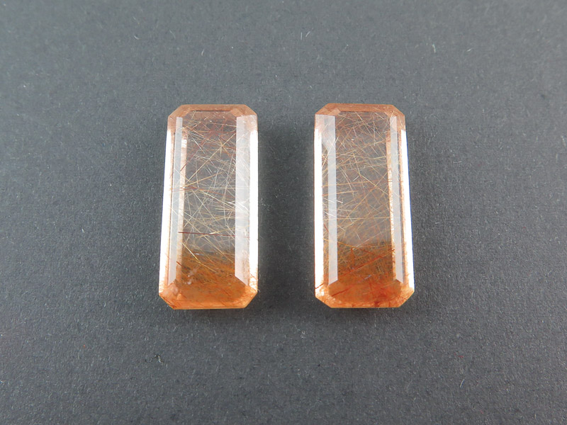 Fair Mined Copper Rutilated Quartz Baguette Gemstone 22mm ~ PAIR