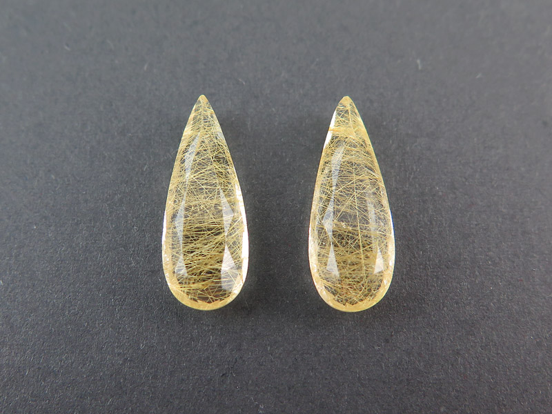 Fair Mined Golden Rutilated Quartz Pear Gemstone 19.75mm ~ PAIR