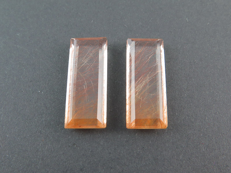 Fairmined Copper Rutilated Quartz Baguette Gemstone 24.25mm ~ PAIR