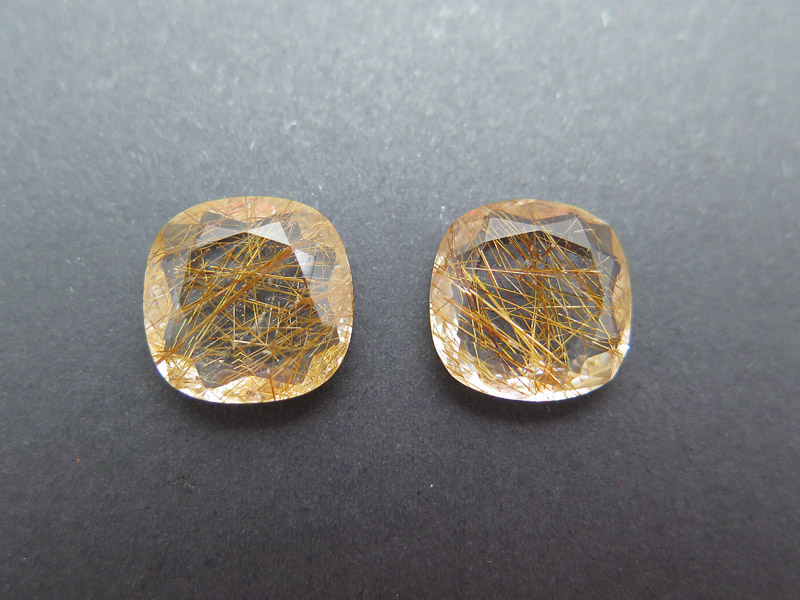 Fair Mined Copper Rutilated Quartz Cushion Gemstone 14.25mm ~ PAIR