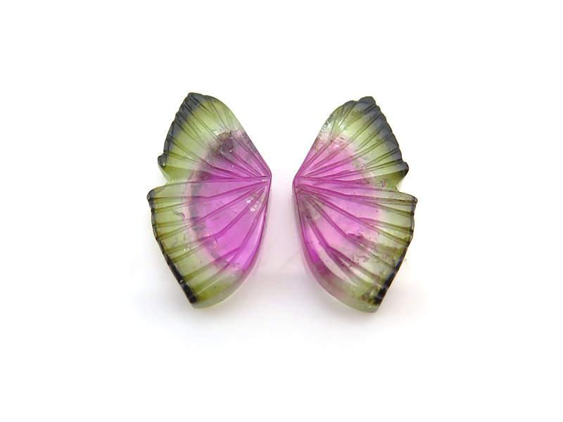 Fairmined Watermelon Tourmaline Carved Butterfly Slice 18.25mm ~ PAIR