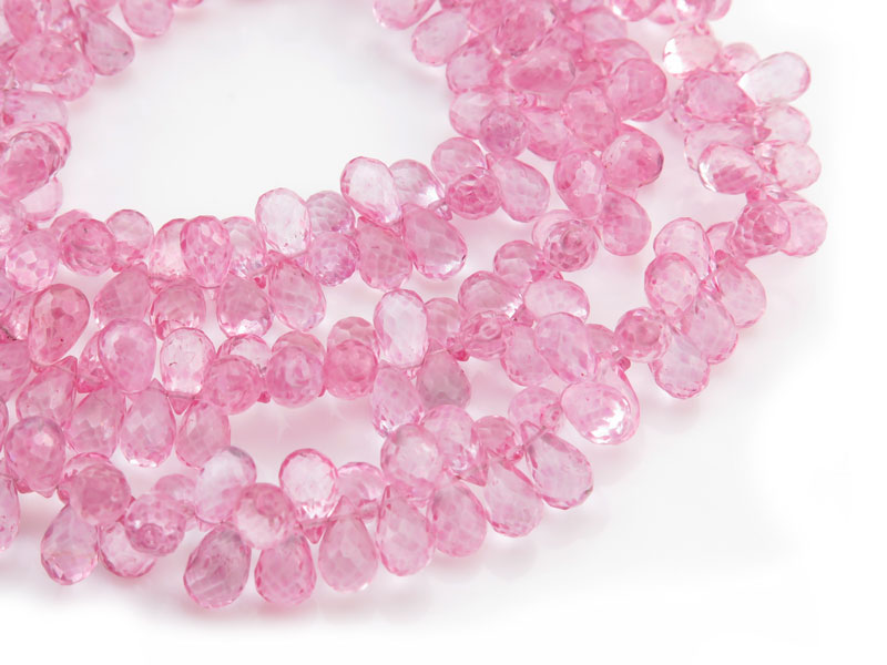 AAA Pink Topaz Micro-Faceted Teardrop Briolettes 7.5-8.5mm ~ 9'' Strand