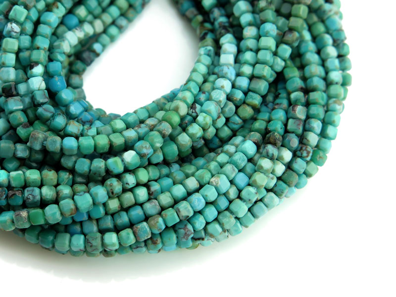 Turquoise Faceted Cube Beads 2mm ~ 13'' Strand