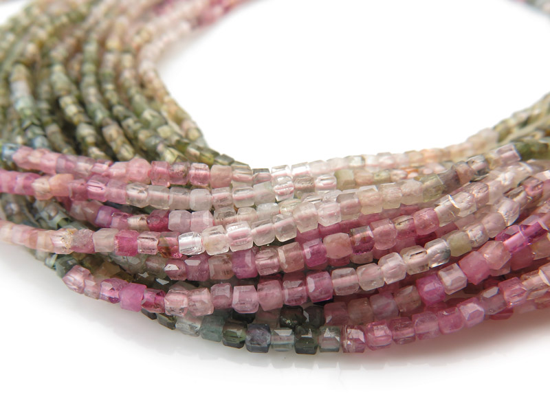 AA Multi-Tourmaline Faceted Cube Beads 2mm ~ 15.5'' Strand