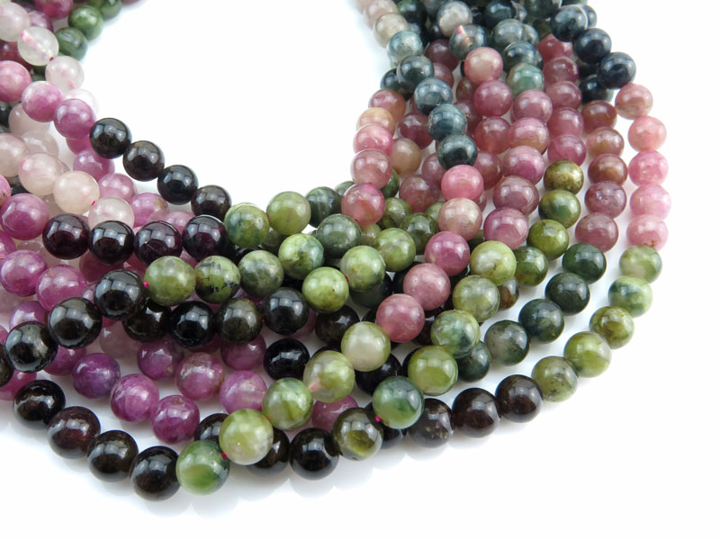 Multi-Tourmaline Smooth Round Beads 6.5mm ~ 15.5'' Strand