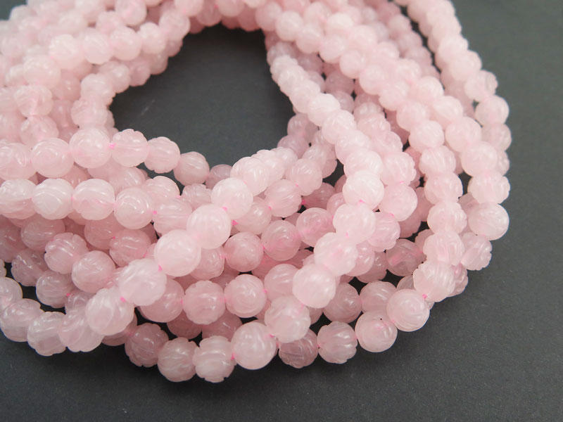 Rose Quartz Carved Round Beads 10mm ~ 15'' Strand