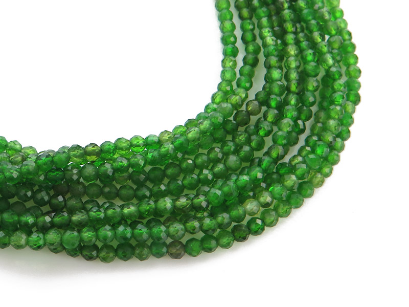 AA Chrome Diopside Micro-Faceted Round Beads 3mm ~ 15'' Strand