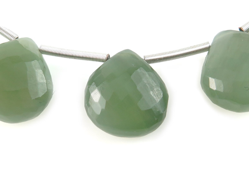 AA+ Nephrite Jade Micro-Faceted Heart Briolette SINGLE Various Sizes