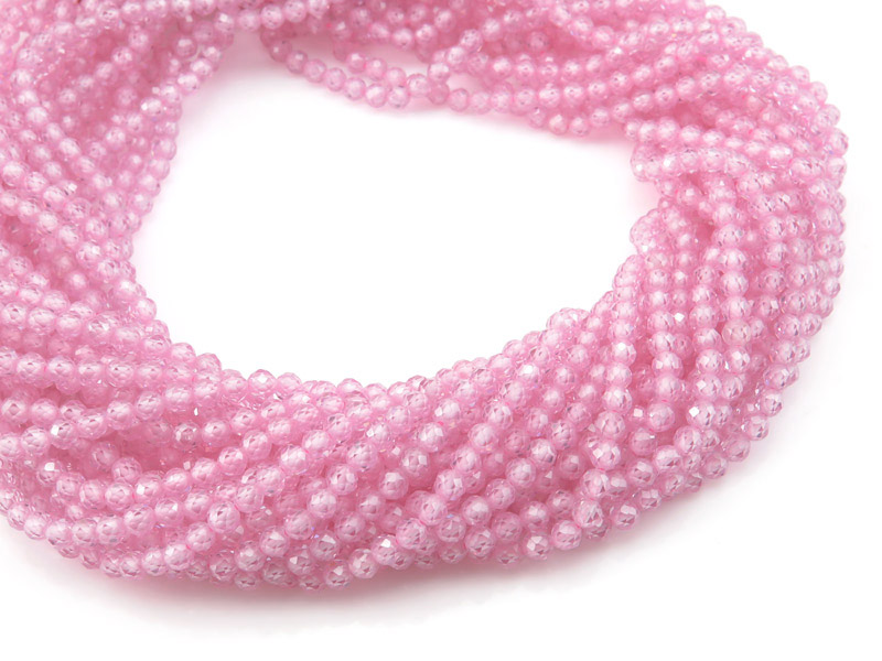 Pink Cubic Zirconia Micro-Faceted Round Beads 15