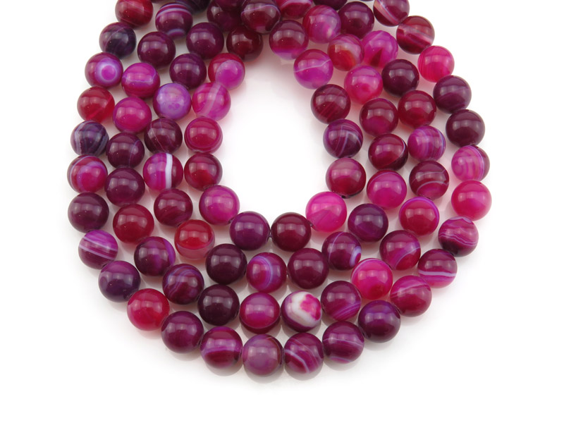 Pink Banded Agate Smooth Beads 8mm ~ 15