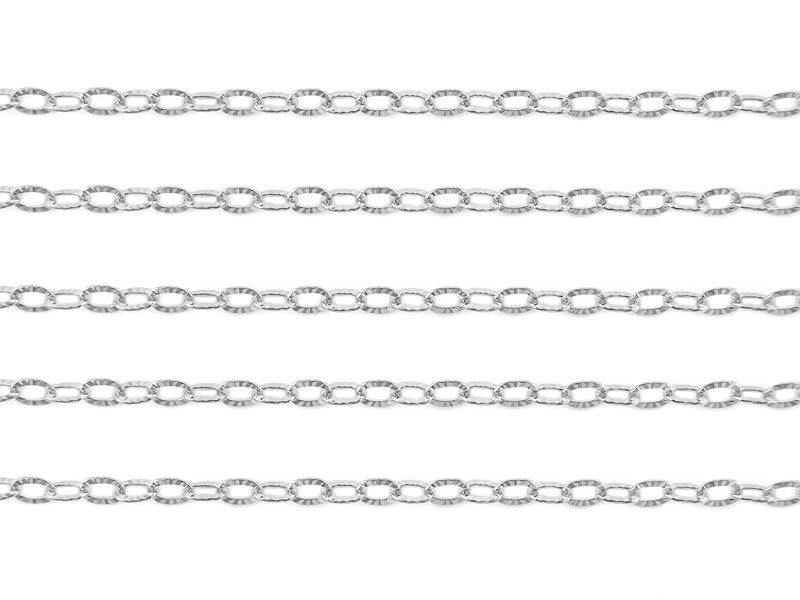 Sterling Silver Oval Hammered Cable Chain 3.25mm x 2.4mm ~ by the Foot