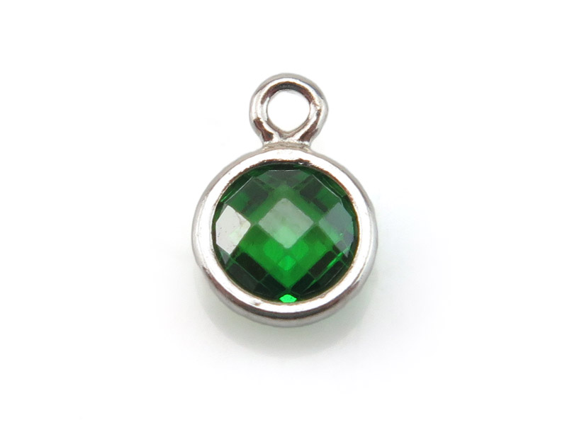 Cubic Zirconia Sterling Silver Charm Green 4mm