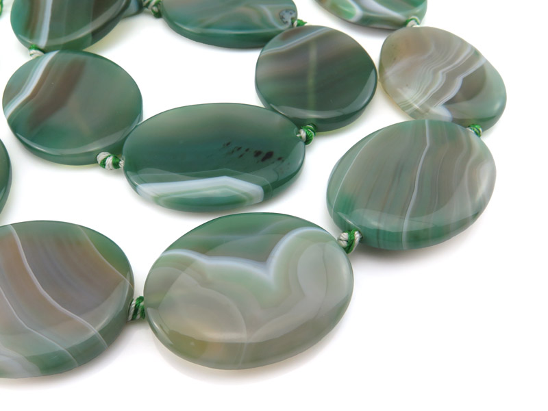 Green Banded Agate Smooth Oval Beads 40mm ~ 15.5