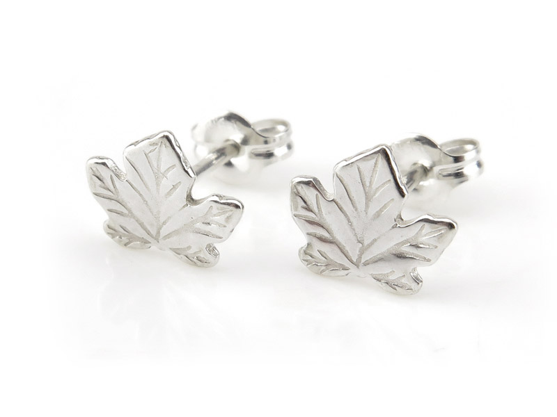 Sterling Silver Maple Leaf Ear Studs PAIR