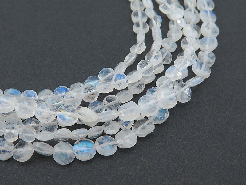 AA Rainbow Moonstone Faceted Coin Beads Various Sizes 10