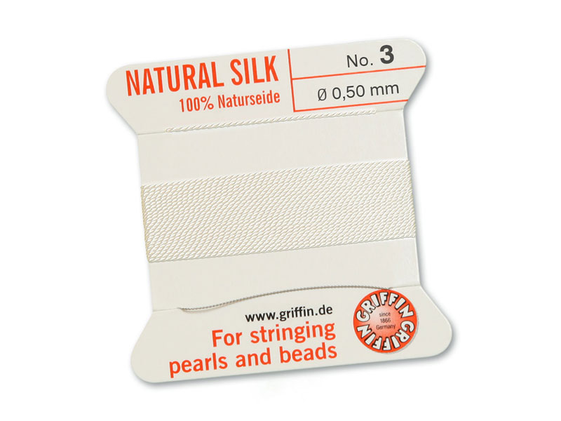 Griffin Silk Beading Thread & Needle ~ Size 3 ~ White