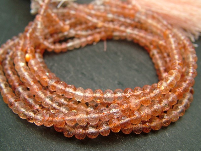 AA+ Sunstone Micro-Faceted Rondelles 3-4mm ~ 8.25'' Strand