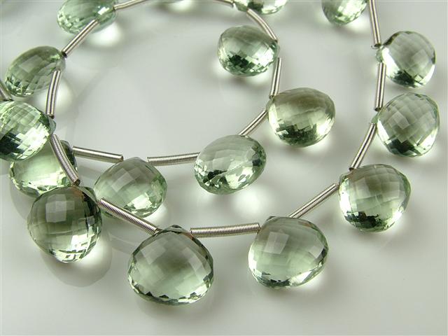 AA+ Green Amethyst Micro-Faceted Heart Briolettes ~ Various Sizes