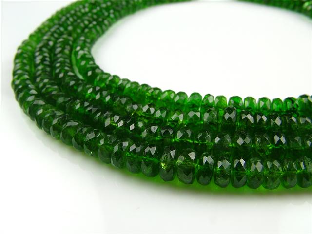 AA Chrome Diopside Micro-Faceted Rondelles 3-4.5mm ~ 15.5'' Strand