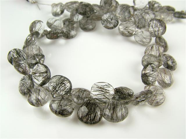 AA Tourmalinated Quartz Faceted Heart Briolettes 7.5-8mm