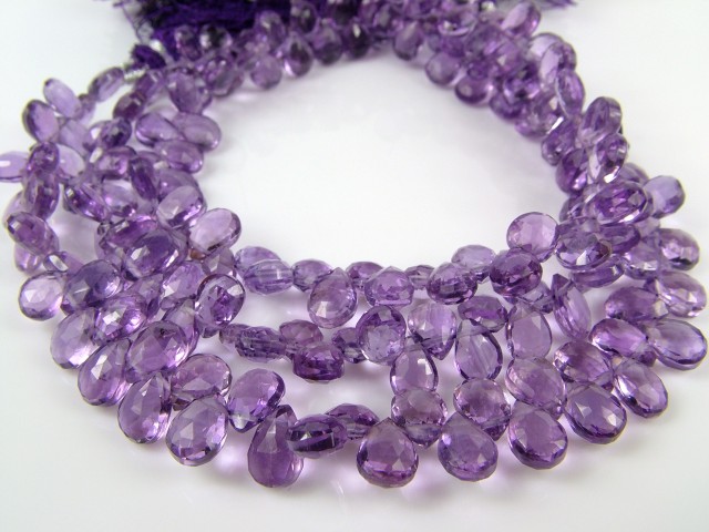 AA+ Amethyst Faceted Pear Briolettes 10mm ~ 8'' Strand