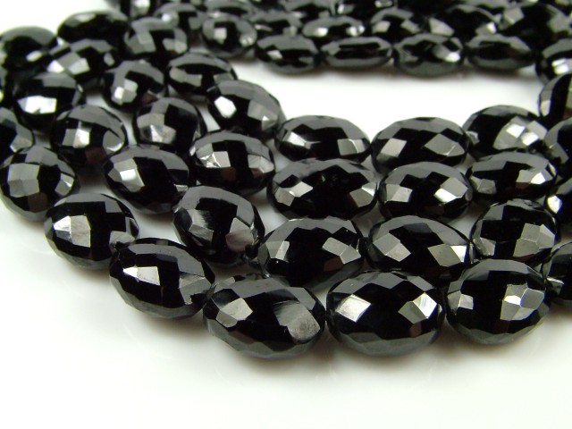 AA Black Spinel Faceted Oval Beads 6.5-10mm ~ 15'' Strand