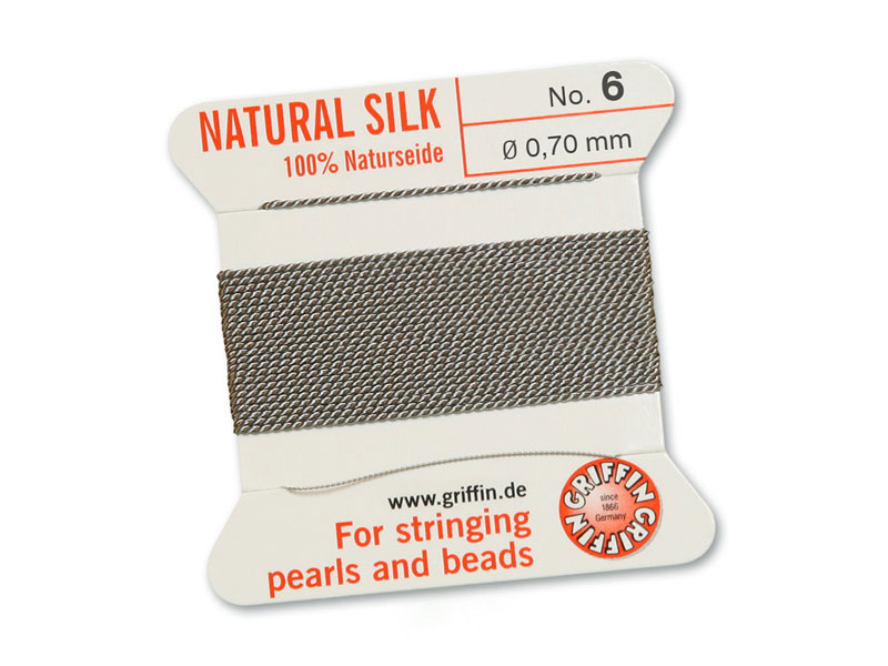 Griffin Silk Beading Thread & Needle ~ Size 6 ~ Grey