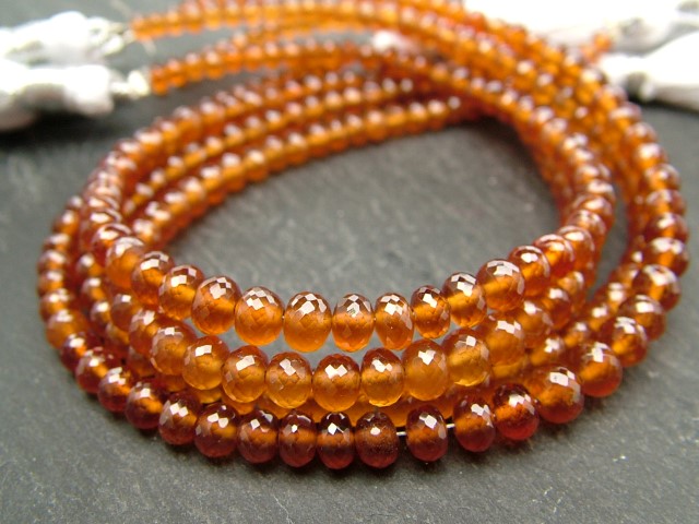 AAA Spessartine Garnet Micro-Faceted Rondelles 3.25-5.5mm ~ 8'' Strand