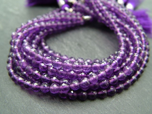 AAA Amethyst Micro-Faceted Round Beads 3-4.5mm ~ 8'' Strand