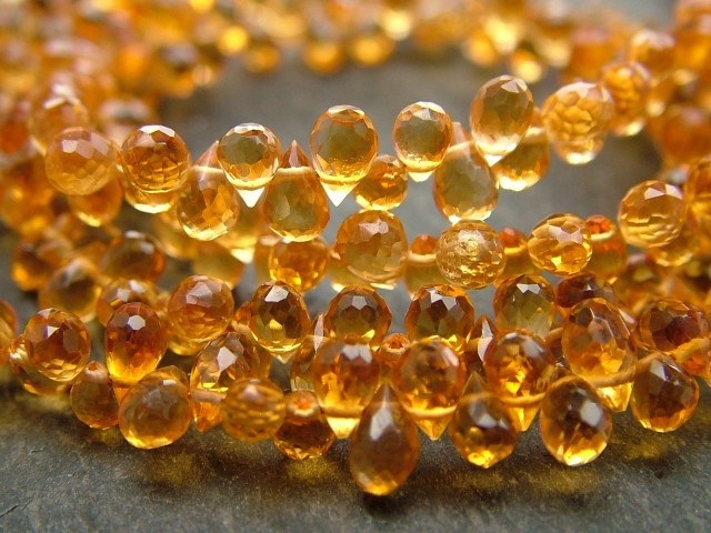 AAA Citrine Micro-Faceted Teardrop Briolettes 5.5-6mm ~ 9'' Strand