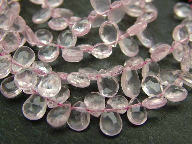 AA Rose Quartz Faceted Pear Briolettes 6.5-7.5mm