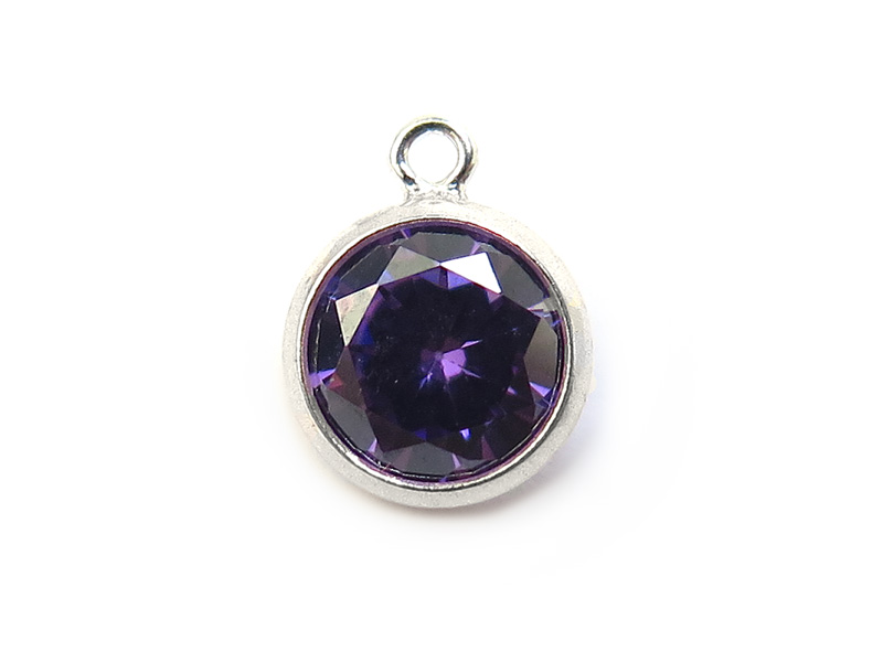 Cubic Zirconia Sterling Silver Charm ~ Purple ~ 8.5mm