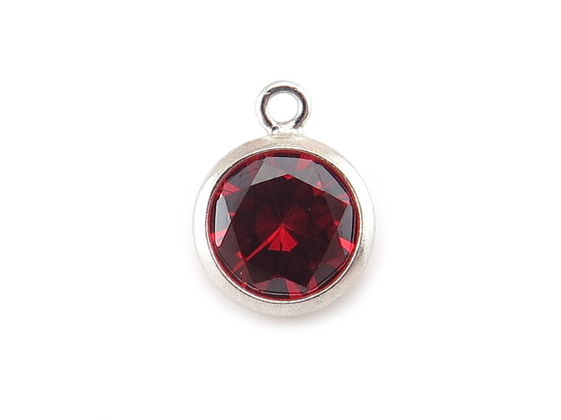 Cubic Zirconia Sterling Silver Charm ~ Red ~ 8.5mm